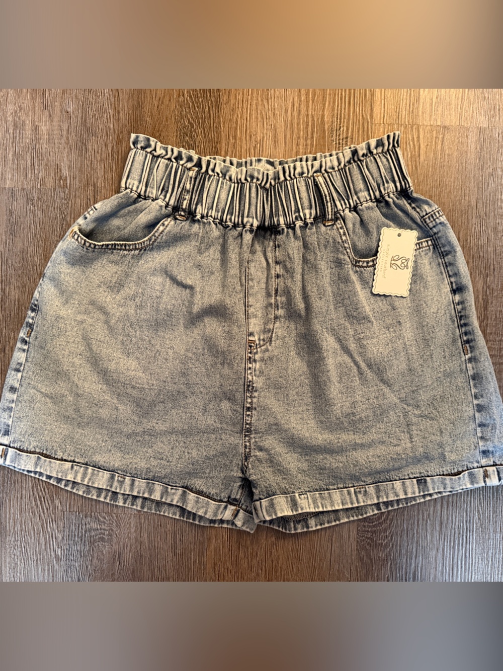 Simply Southern Light Wash Paperbag Waist Denim Shorts